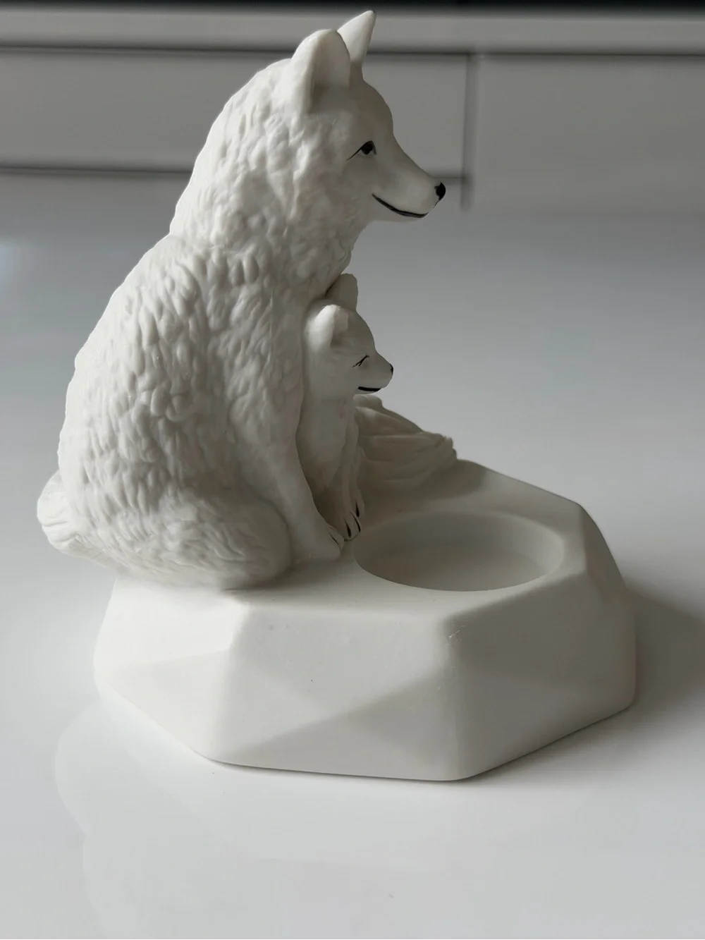 PartyLite Nature’s Wonders Arctic White Fox & Pup Ceramic Candle Holder